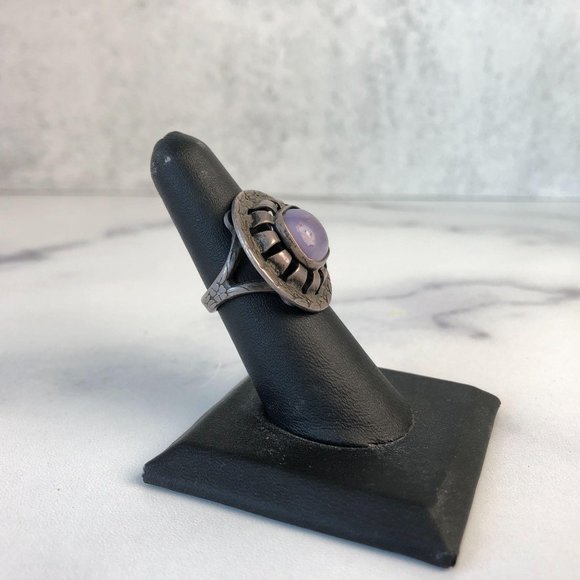 Mexican Sterling Silver Purple Art Glass Ring - Picture 13 of 16